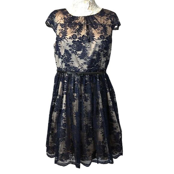 Jessica Howard navy lace dress short sleeved size 14 p - Picture 1 of 12